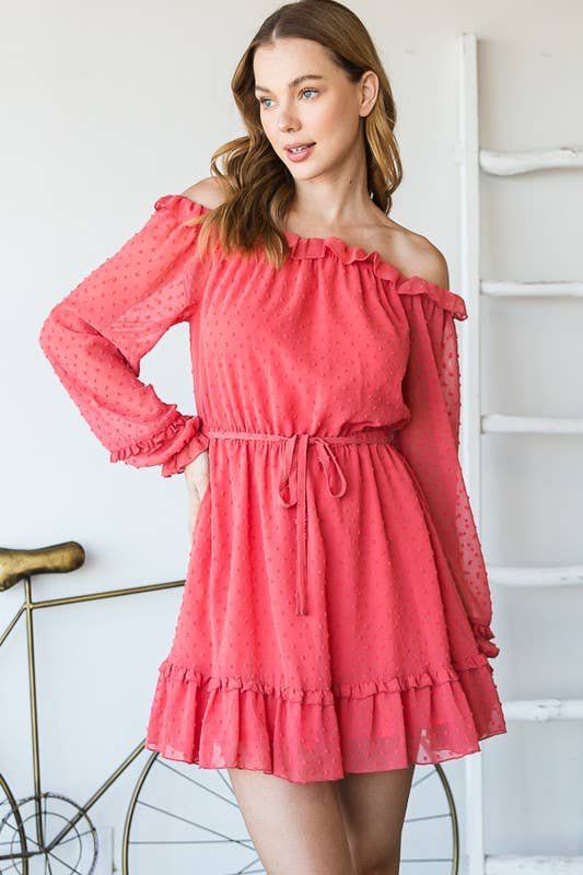 Coral spring RUFFLE DRESS