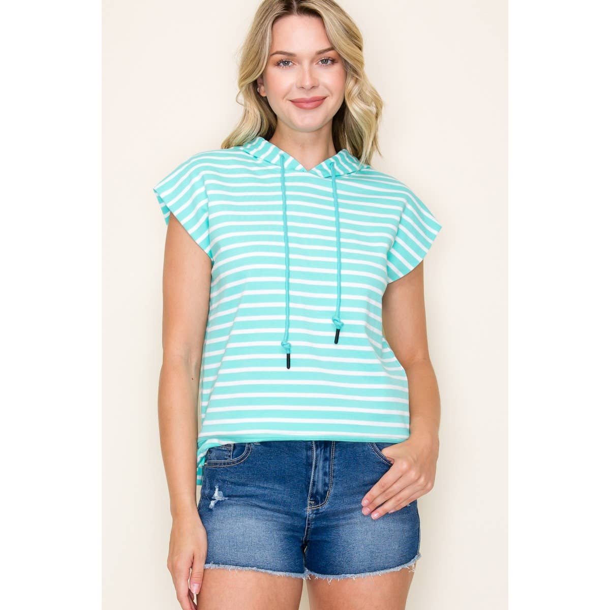 STRIPED PULLOVER HOODIE TOP