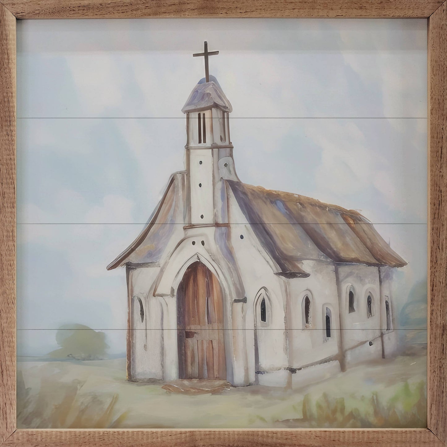 Old White Country Church Brown Door