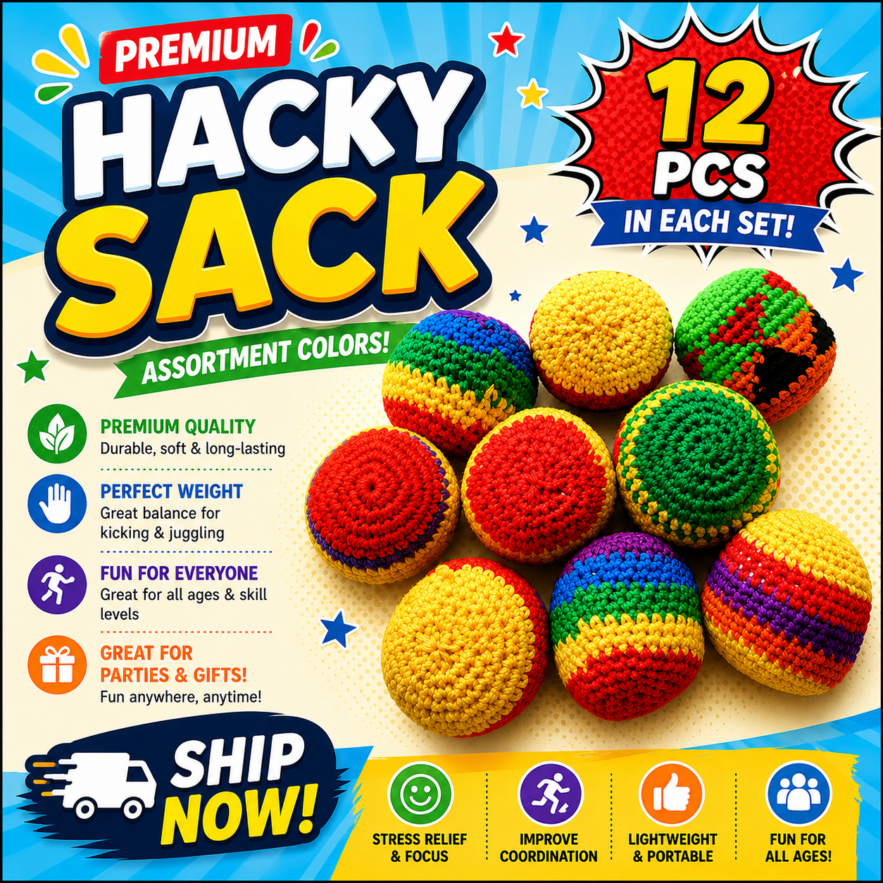 Premium Hacky Sack – Crochet Footbag Set