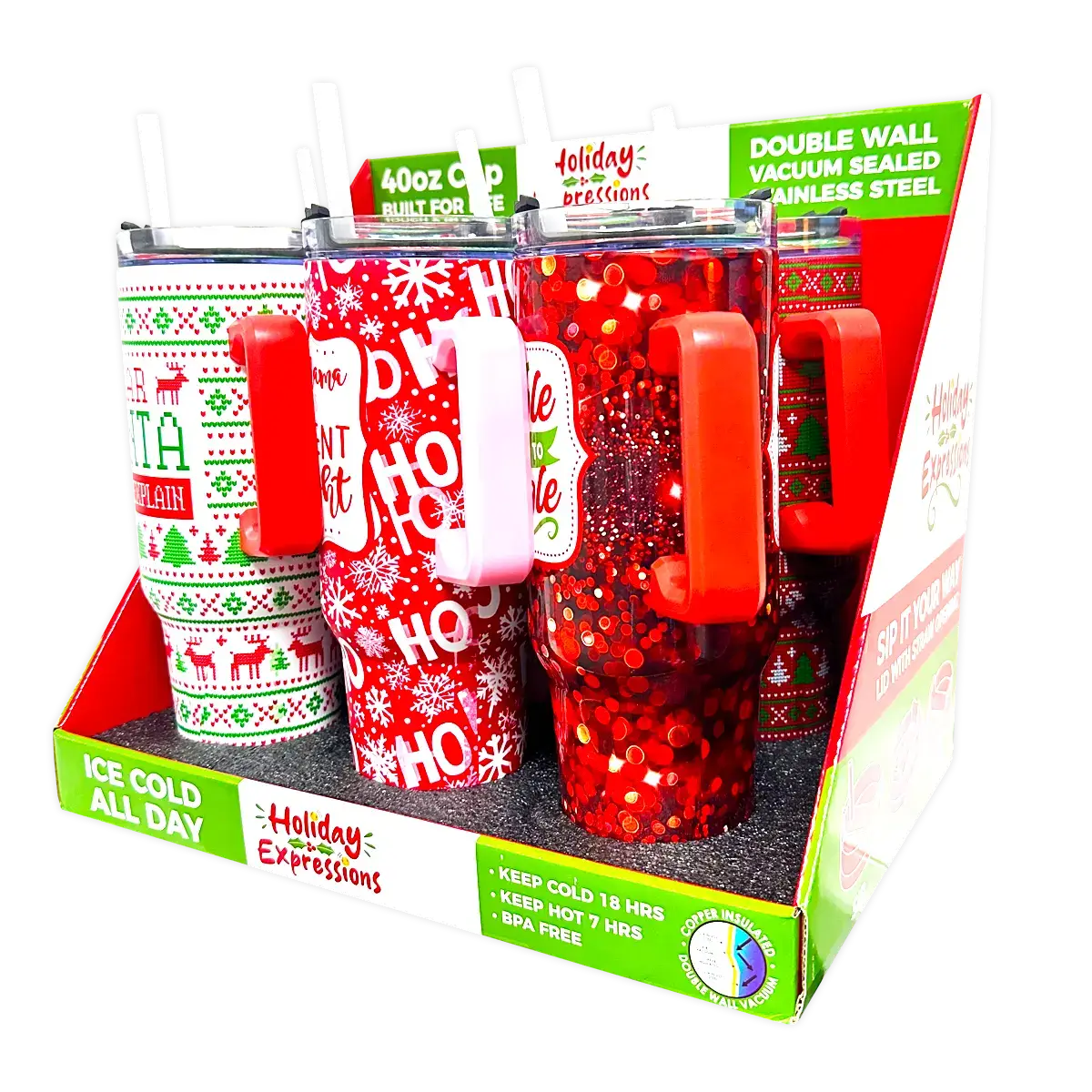 Holiday Insulated 40 oz Cup with Handle Christmas Assortment