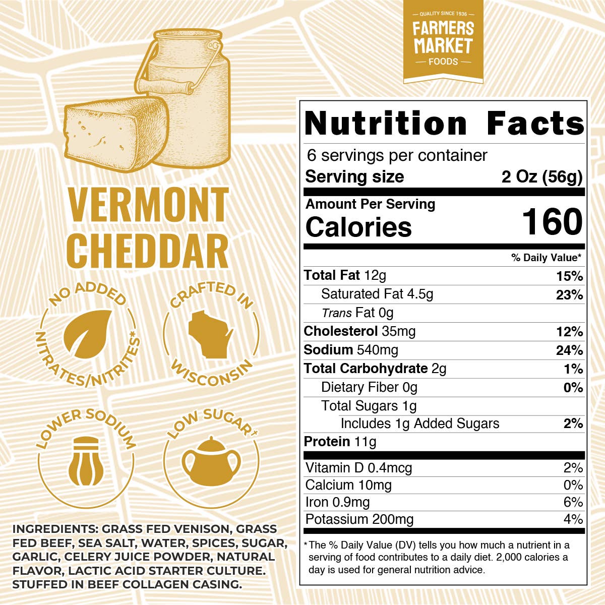 No Nitrate/Nitrite Vermont Cheddar Summer Sausage 12oz