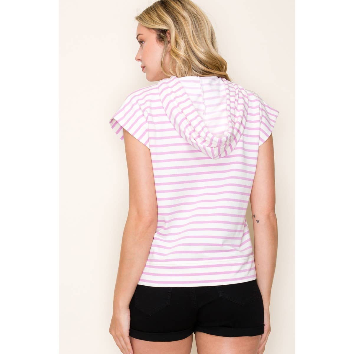 STRIPED PULLOVER HOODIE TOP