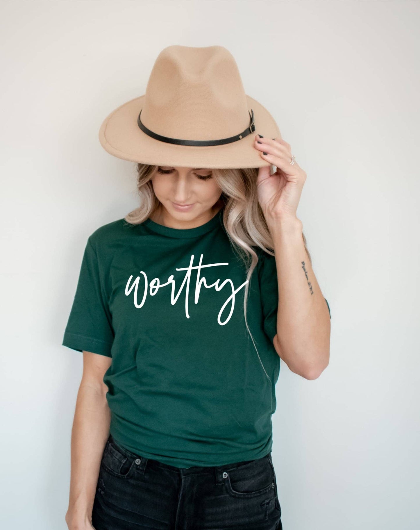 Christian Worthy Green Faith Spring Cozy Graphic Sweatshirt