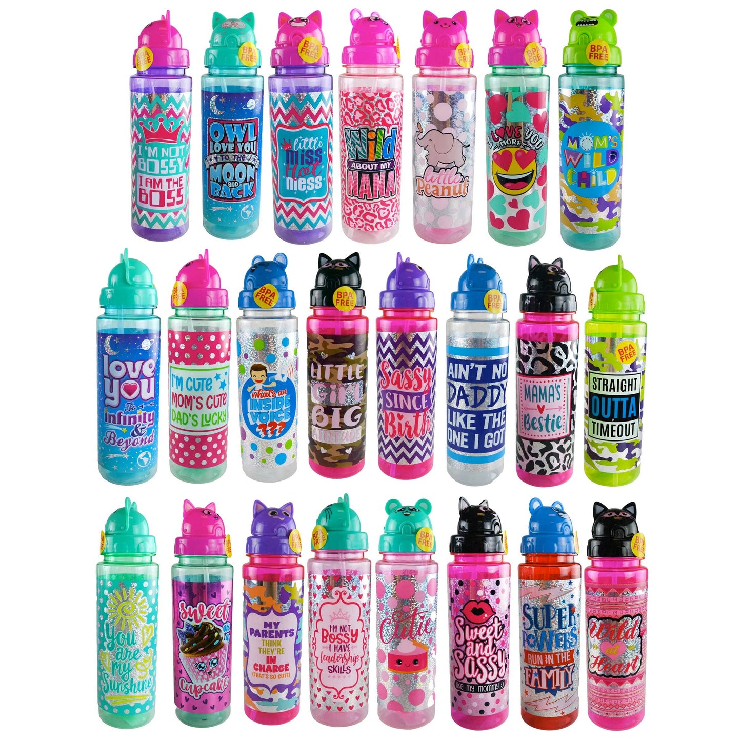 Kids Water Bottle with Straw 24 oz Assortment Floor Display