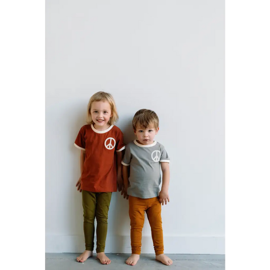 Peace Embroidered Ringer Tee in Moon for Kids